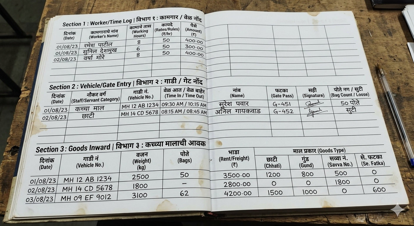 Traditional dal mill ledger — hand-written register